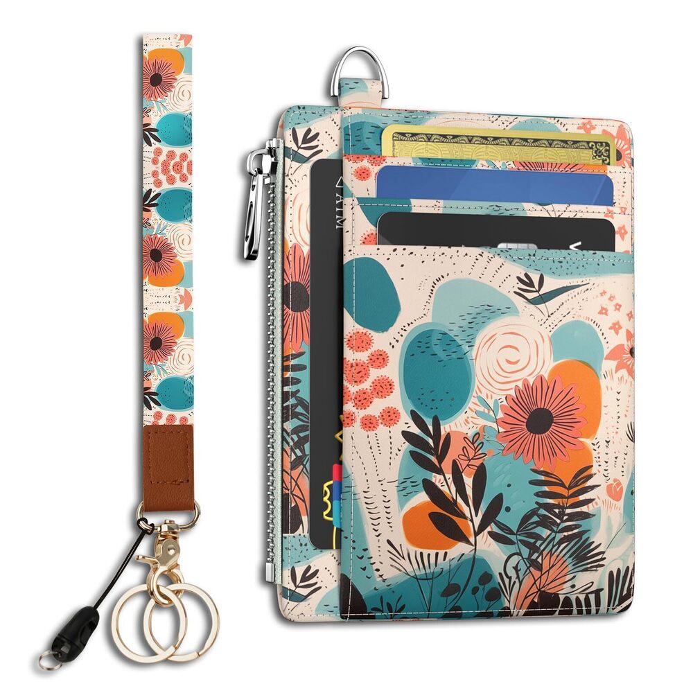 1555 Slim Wallet Credit Card Holder, Abstract Boho Floral RFID Blocking